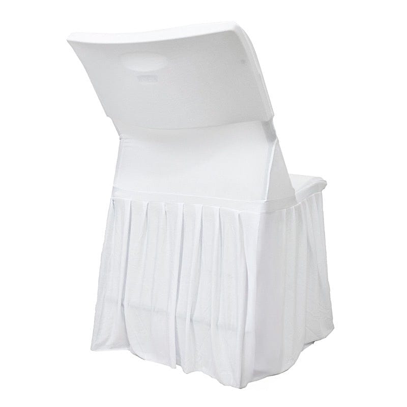Stretchable Pleated  Spandex Lifetime Folding Chair Cover with Floor-Length Skirt CHAIR_SPLIFE_RUF_WHT