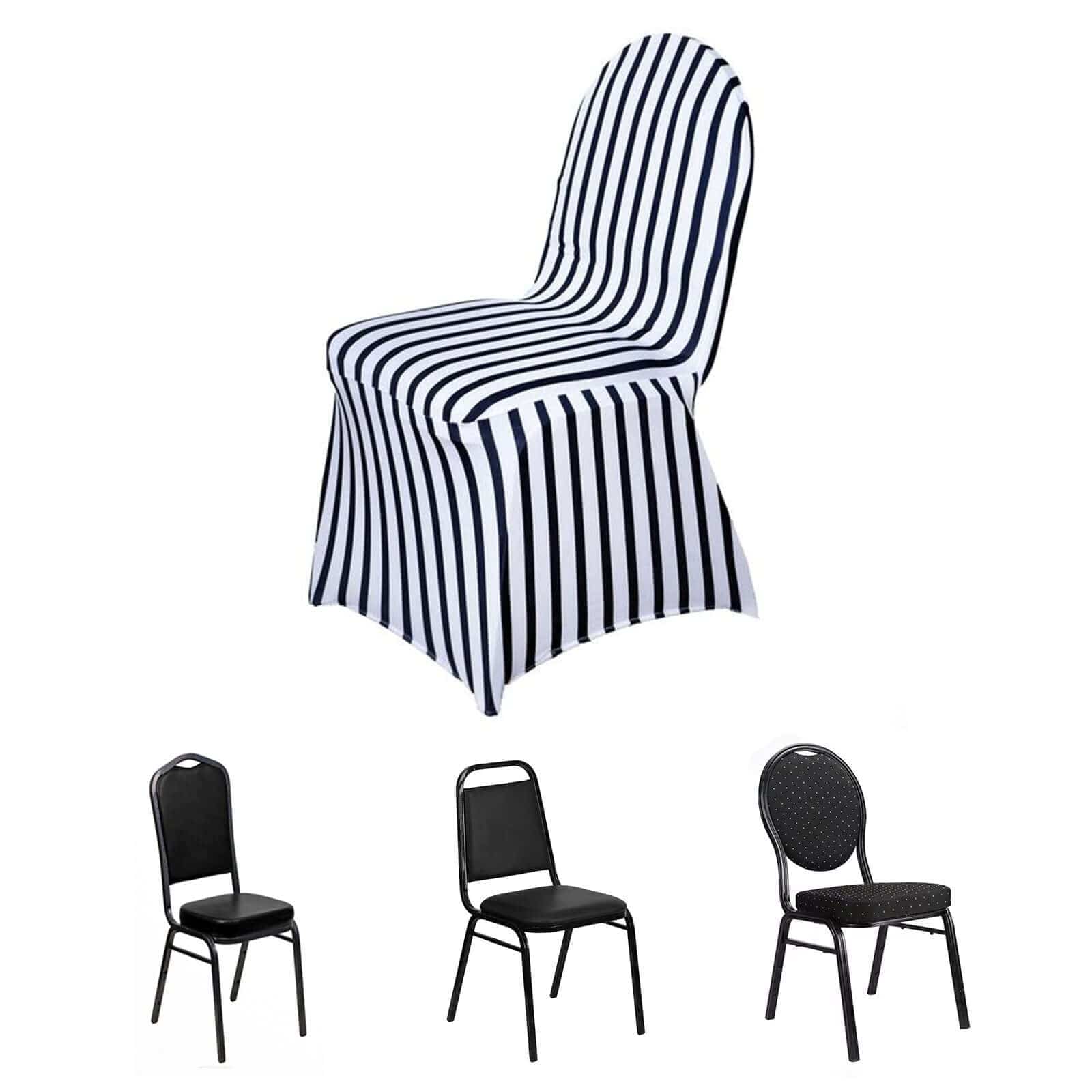 Striped Spandex Stretchable Chair Cover - Black and White CHAIR_SPX14_BLK