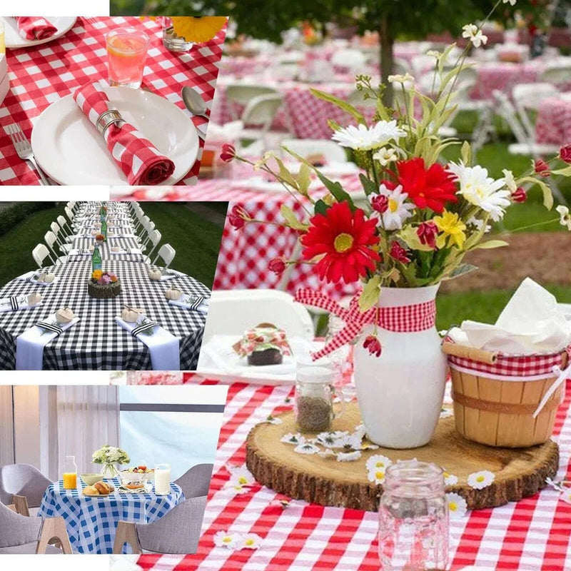 108" Checkered Gingham Polyester Round Tablecloth