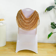 Swag Back Ruched Fitted Premium Spandex Banquet Chair Cover with Sequins - White and Gold CHAIR_SPX06_02_GDWHT
