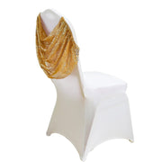 Swag Back Ruched Fitted Premium Spandex Banquet Chair Cover with Sequins - White and Gold CHAIR_SPX06_02_GDWHT