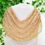 Swag Back Ruched Fitted Premium Spandex Banquet Chair Cover with Sequins - White and Gold CHAIR_SPX06_02_GDWHT