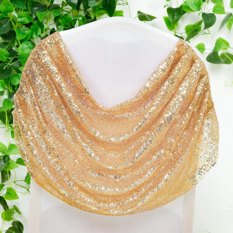 Swag Back Ruched Fitted Premium Spandex Banquet Chair Cover with Sequins - White and Gold CHAIR_SPX06_02_GDWHT