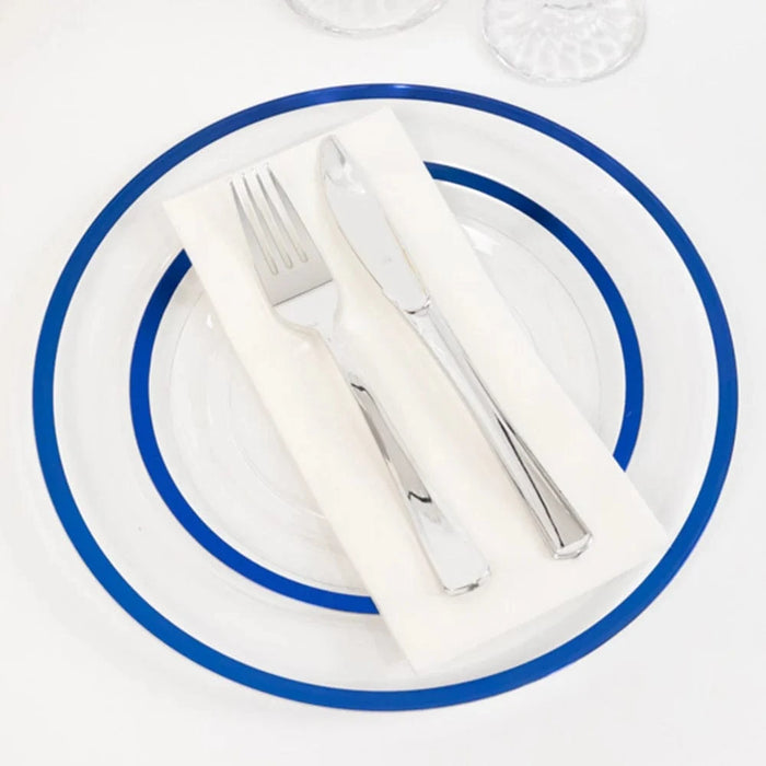 10 Round Plastic Salad Plates with Gold Rim - Disposable Tableware