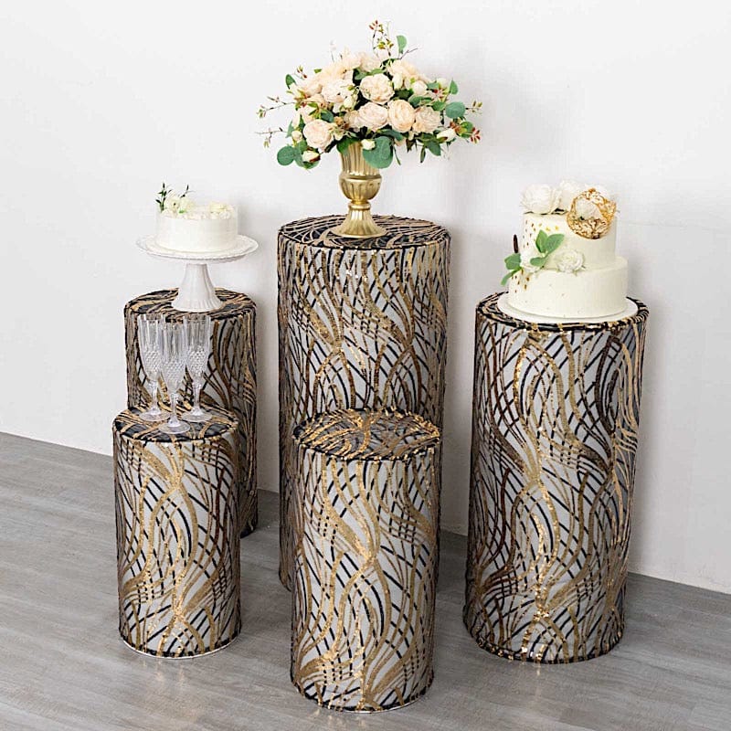 Wave Mesh Cylinder Display Box Stand Covers with Embroidered Sequins