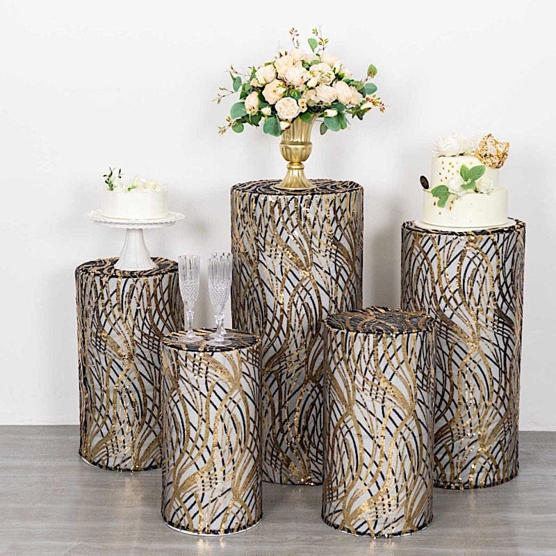 Wave Mesh Cylinder Display Box Stand Covers with Embroidered Sequins