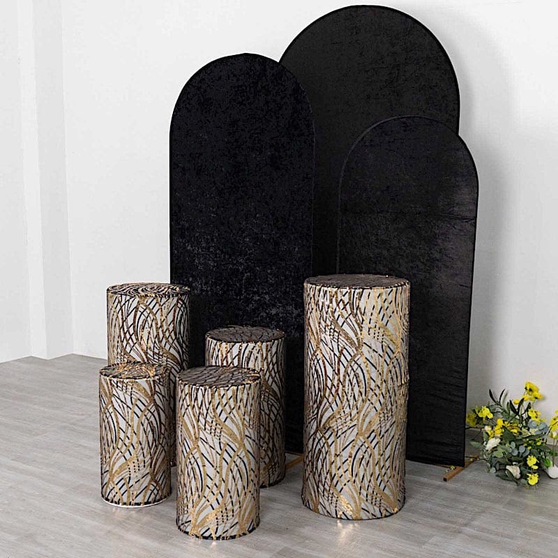 Wave Mesh Cylinder Display Box Stand Covers with Embroidered Sequins