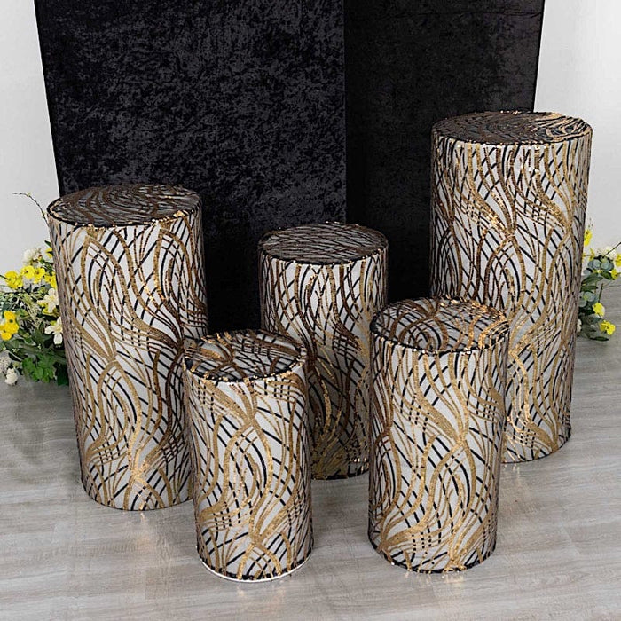 Wave Mesh Cylinder Display Box Stand Covers with Embroidered Sequins