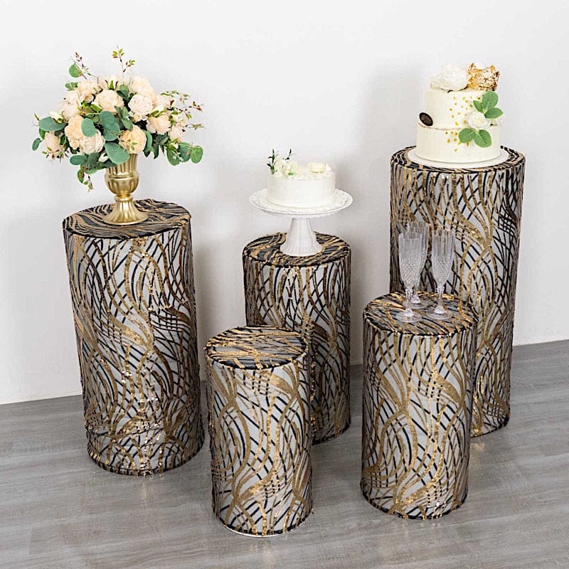 Wave Mesh Cylinder Display Box Stand Covers with Embroidered Sequins