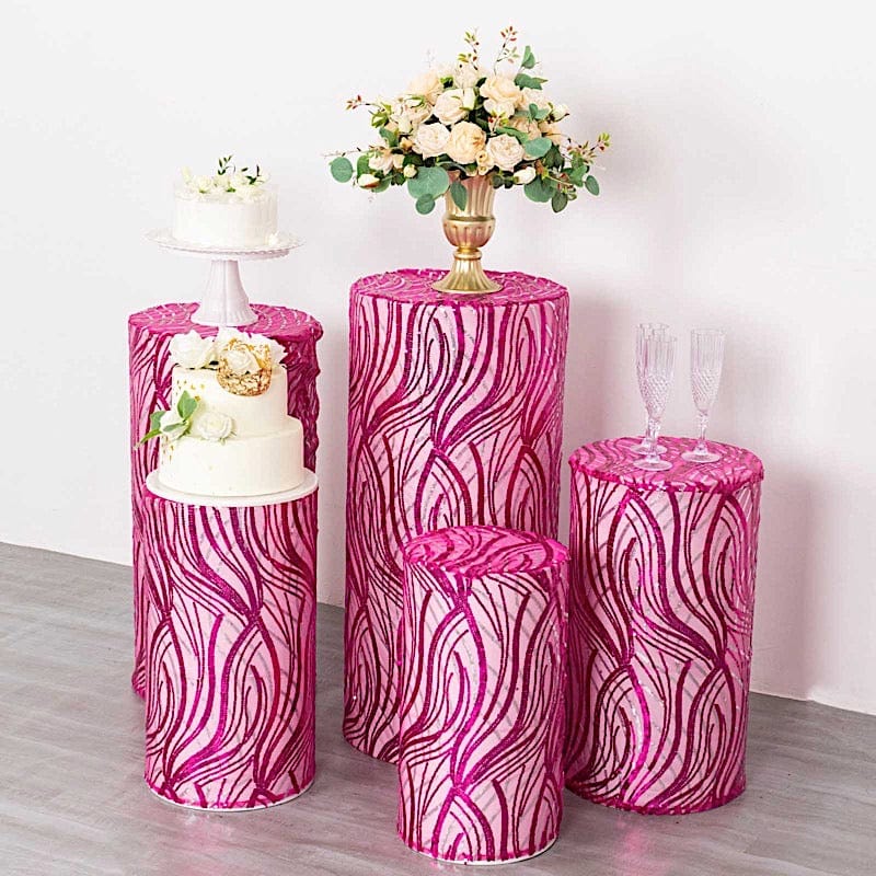 Wave Mesh Cylinder Display Box Stand Covers with Embroidered Sequins