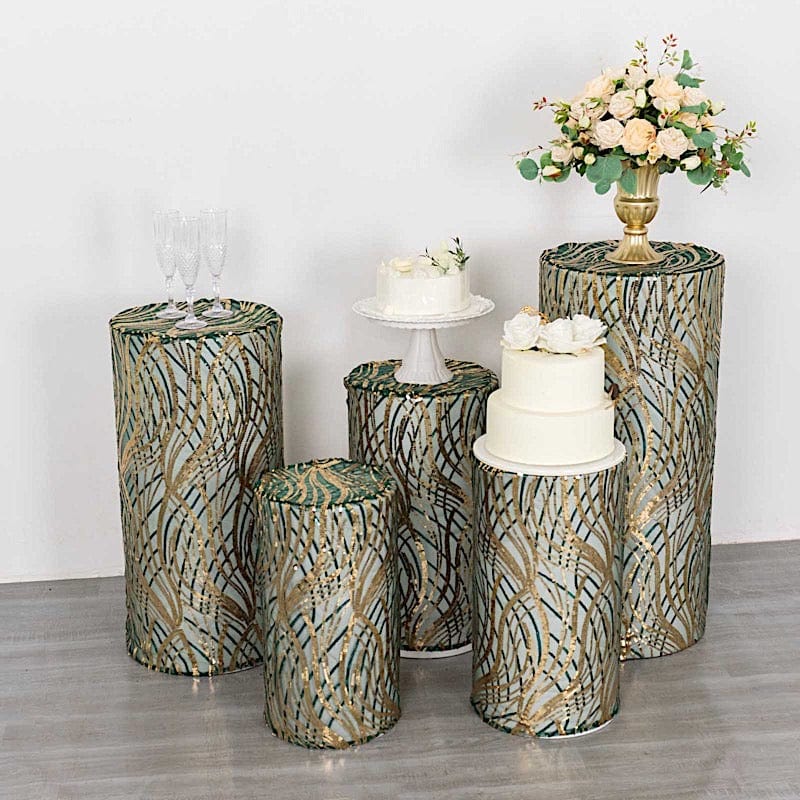 Wave Mesh Cylinder Display Box Stand Covers with Embroidered Sequins