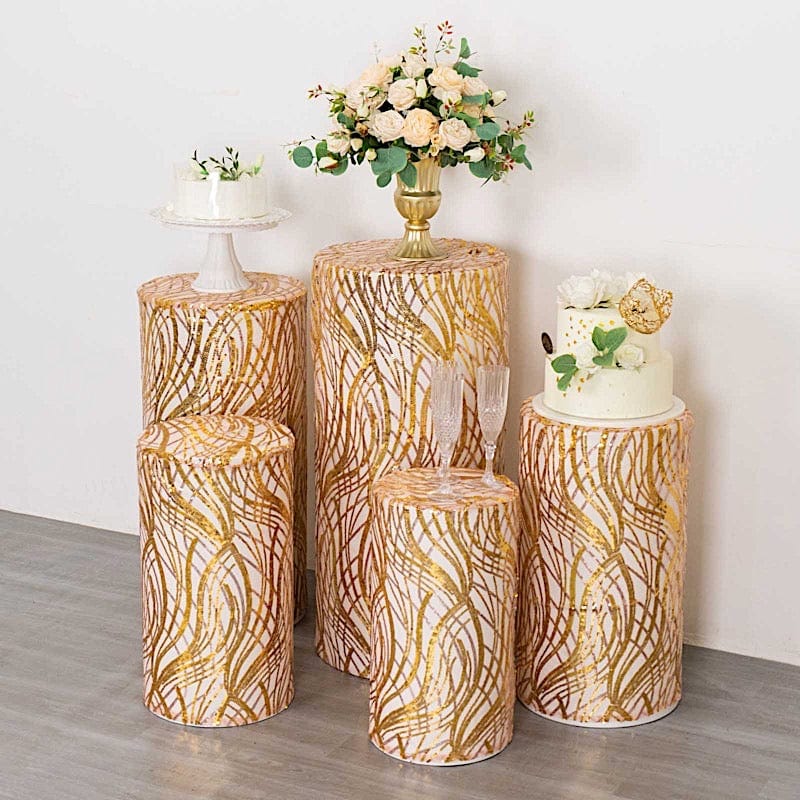 Wave Mesh Cylinder Display Box Stand Covers with Embroidered Sequins