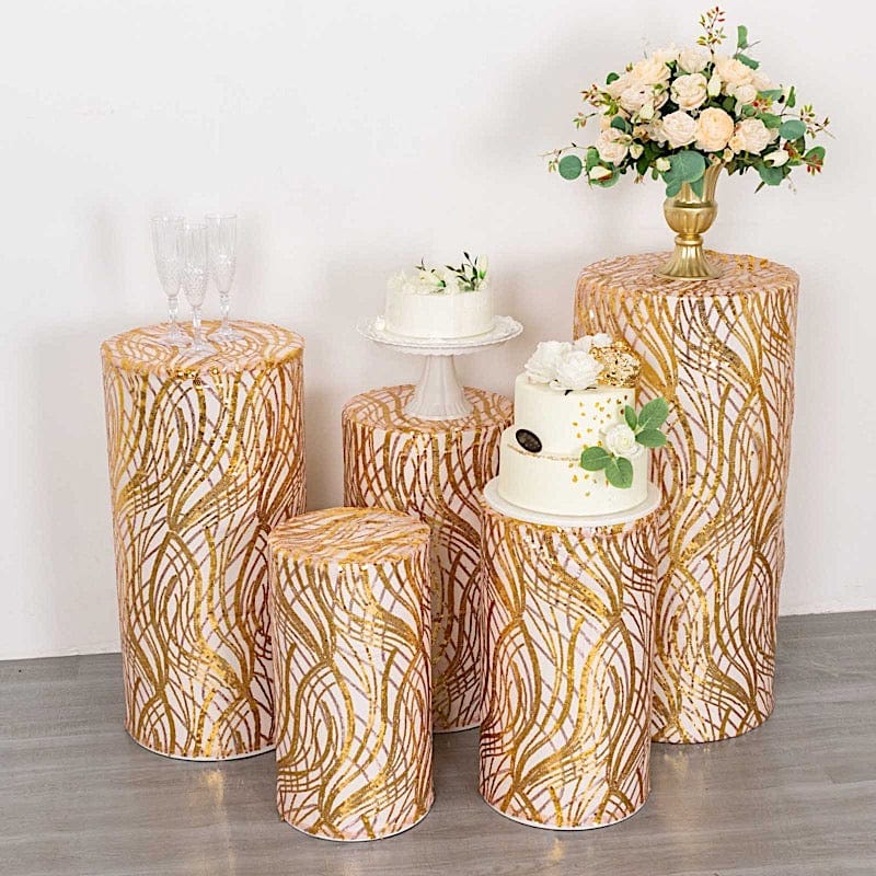 Wave Mesh Cylinder Display Box Stand Covers with Embroidered Sequins