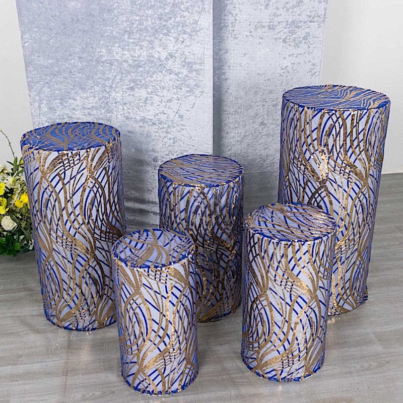 Wave Mesh Cylinder Display Box Stand Covers with Embroidered Sequins