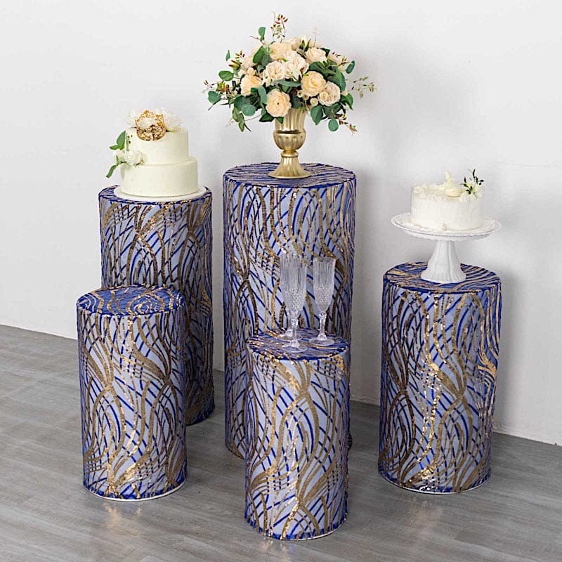 Wave Mesh Cylinder Display Box Stand Covers with Embroidered Sequins