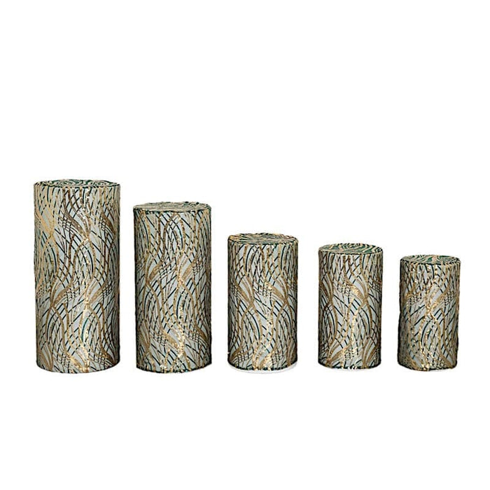 Wave Mesh Cylinder Display Box Stand Covers with Embroidered Sequins PROP_BOX_006_02_WAVE_HNGD