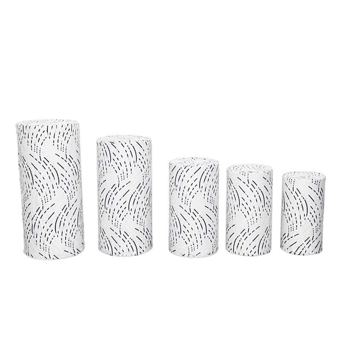 Wave Mesh Cylinder Display Box Stand Covers with Embroidered Sequins PROP_BOX_006_02_WAVE_WHBK