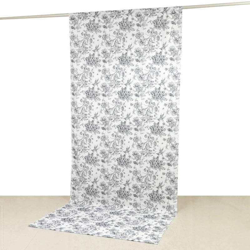 White French Toile Polyester Backdrop Drape Curtain with Rod Pockets