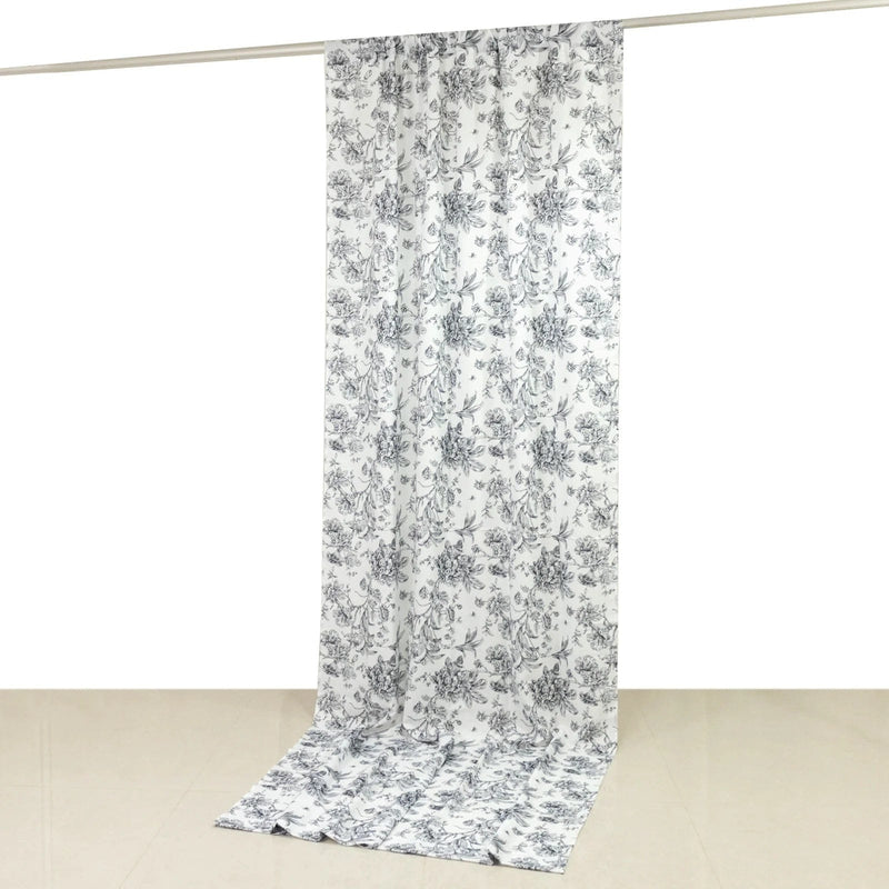 White French Toile Polyester Backdrop Drape Curtain with Rod Pockets