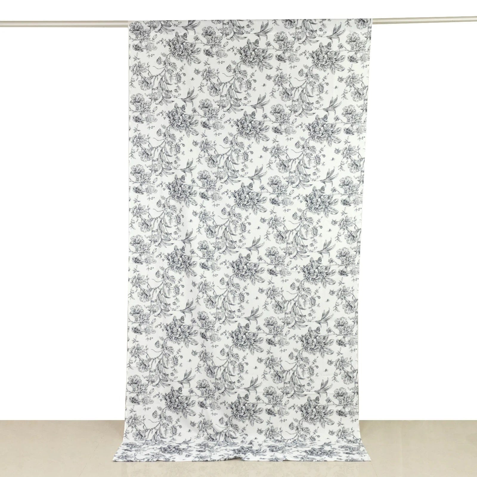 White French Toile Polyester Backdrop Drape Curtain with Rod Pockets CUR_PANPOLY_FLORFT_5X10_BLK