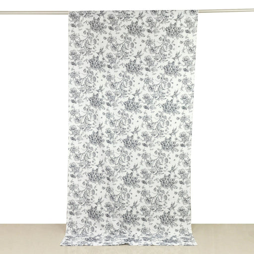 White French Toile Polyester Backdrop Drape Curtain with Rod Pockets CUR_PANPOLY_FLORFT_5X10_BLK