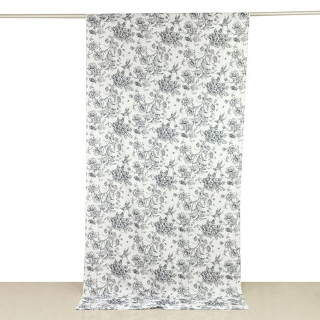 White French Toile Polyester Backdrop Drape Curtain with Rod Pockets CUR_PANPOLY_FLORFT_5X10_BLK