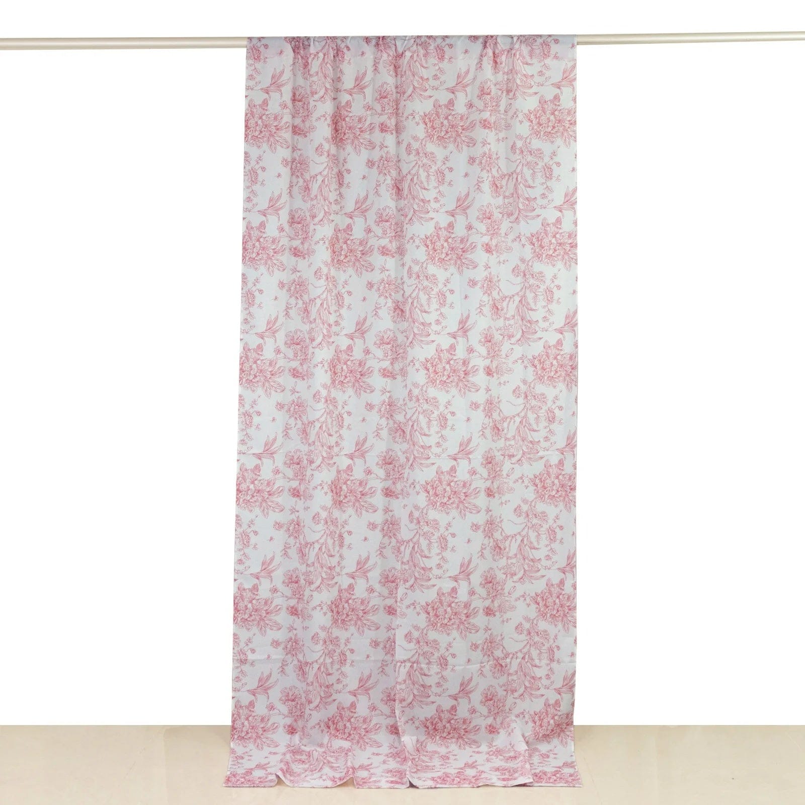 White French Toile Polyester Backdrop Drape Curtain with Rod Pockets CUR_PANPOLY_FLORFT_5X10_PINK