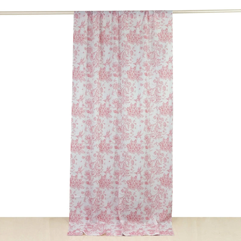 White French Toile Polyester Backdrop Drape Curtain with Rod Pockets CUR_PANPOLY_FLORFT_5X10_PINK