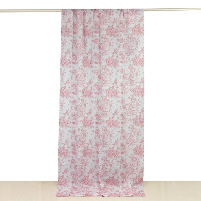 White French Toile Polyester Backdrop Drape Curtain with Rod Pockets CUR_PANPOLY_FLORFT_5X10_PINK