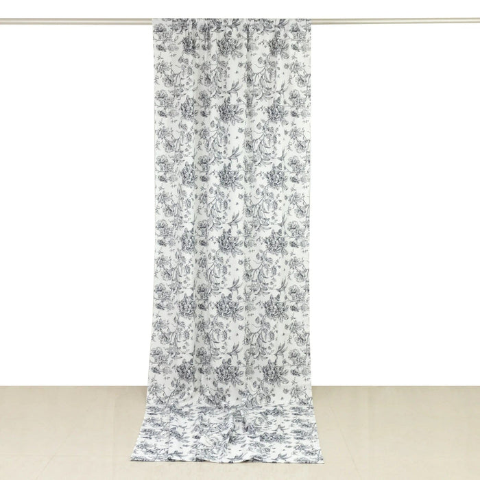White French Toile Polyester Backdrop Drape Curtain with Rod Pockets CUR_PANPOLY_FLORFT_5X12_BLK