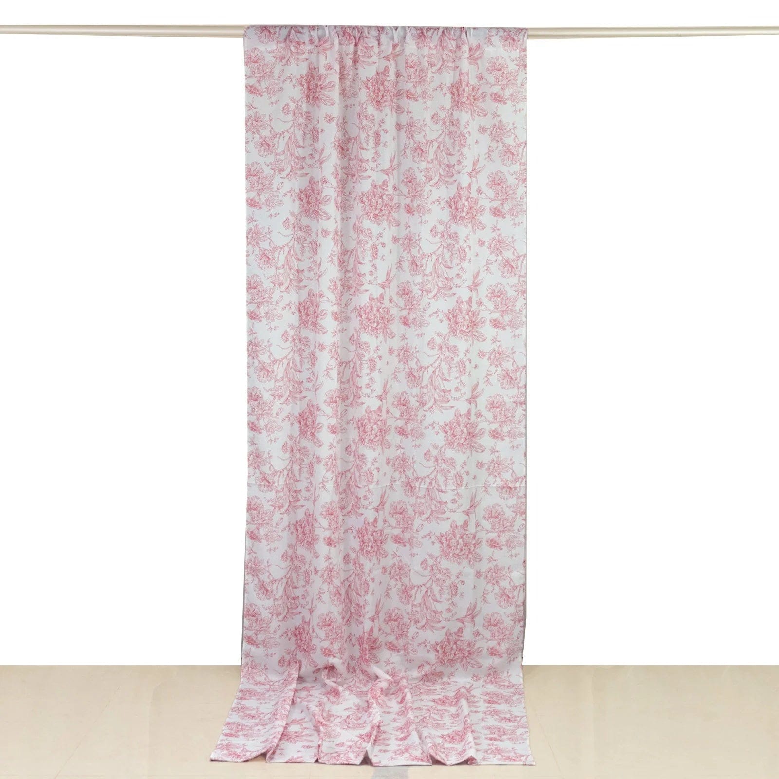 White French Toile Polyester Backdrop Drape Curtain with Rod Pockets CUR_PANPOLY_FLORFT_5X12_PINK