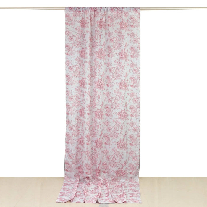 White French Toile Polyester Backdrop Drape Curtain with Rod Pockets CUR_PANPOLY_FLORFT_5X12_PINK