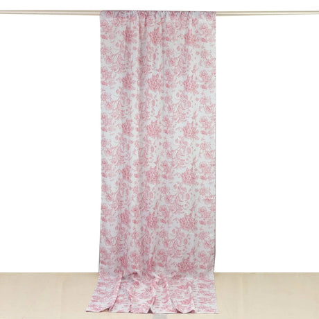 White French Toile Polyester Backdrop Drape Curtain with Rod Pockets CUR_PANPOLY_FLORFT_5X12_PINK