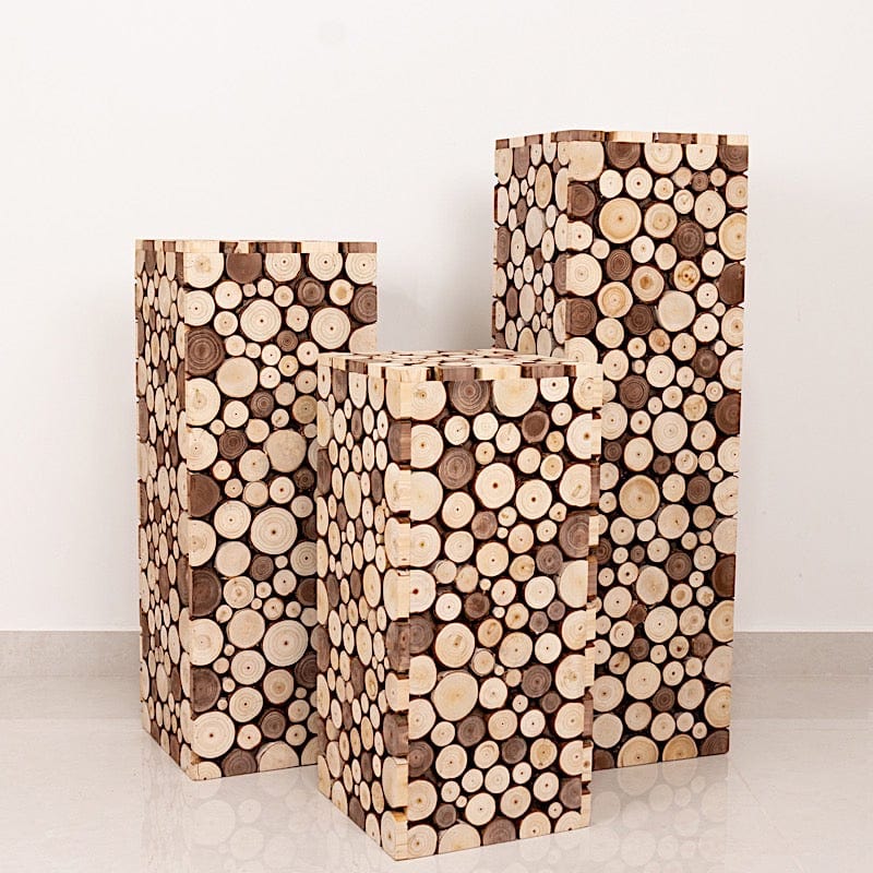 Wooden Slices Pillar Prop Pedestal Stand - Natural