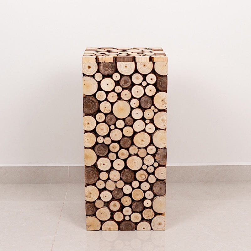 Wooden Slices Pillar Prop Pedestal Stand - Natural