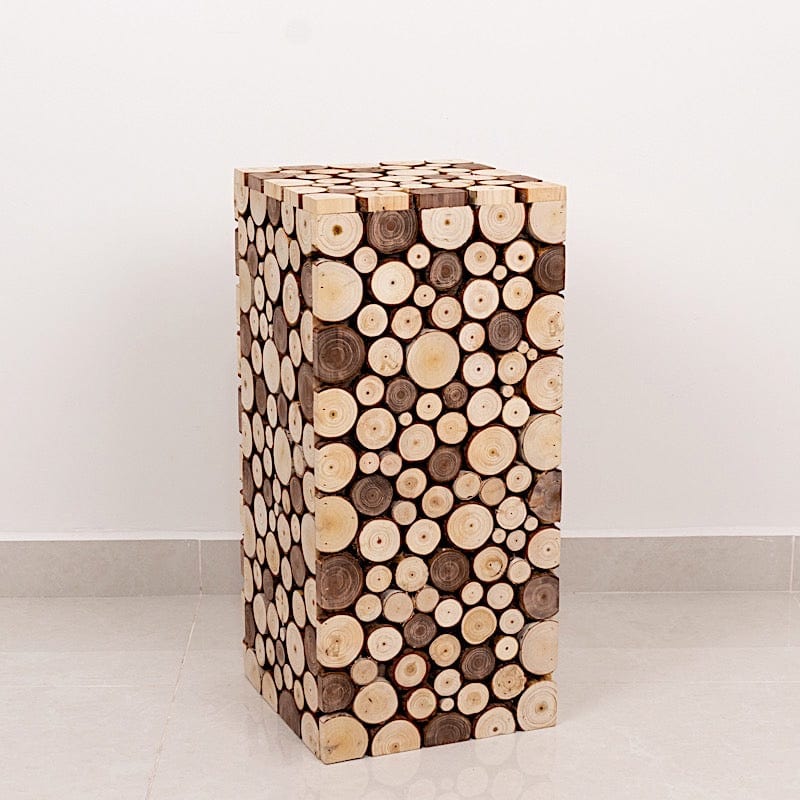 Wooden Slices Pillar Prop Pedestal Stand - Natural