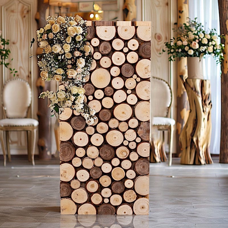 Wooden Slices Pillar Prop Pedestal Stand - Natural