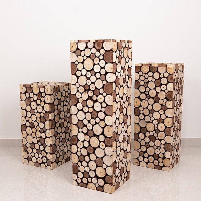 Wooden Slices Pillar Prop Pedestal Stand - Natural