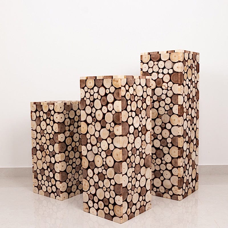 Wooden Slices Pillar Prop Pedestal Stand - Natural