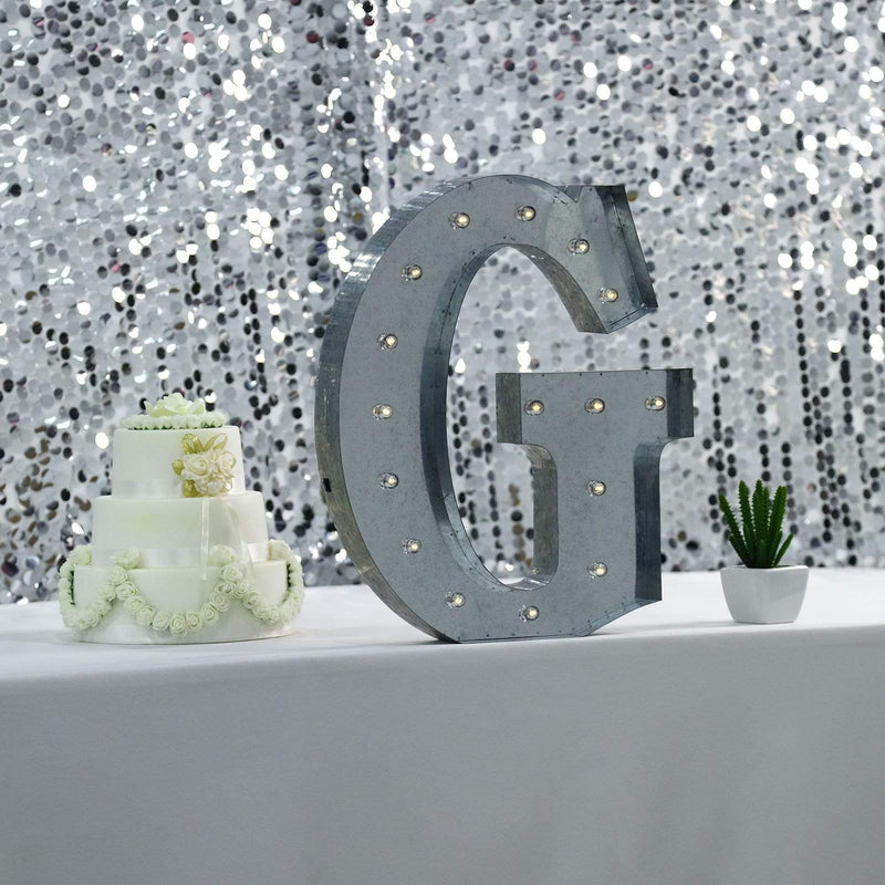 1.7 ft Lighted Metal Marquee Silver Light Up Letter