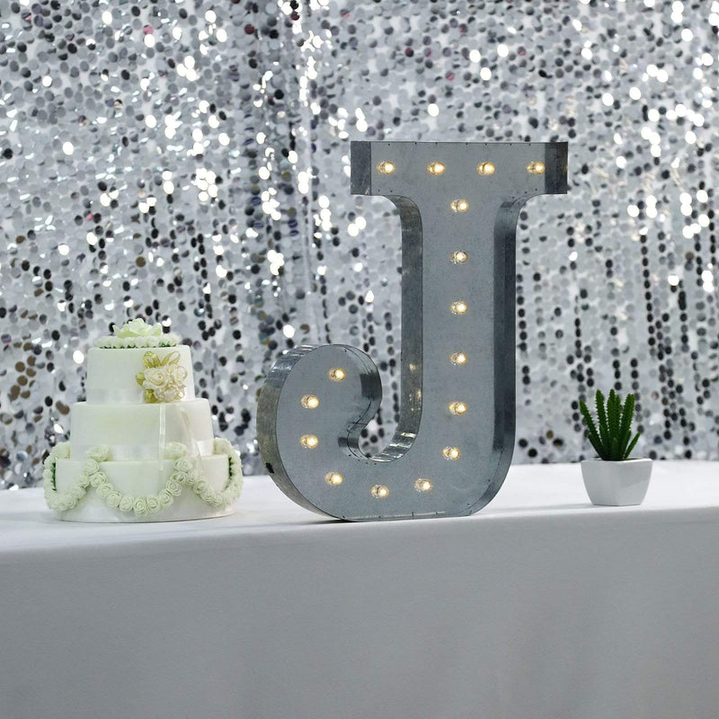 1.7 ft Lighted Metal Marquee Silver Light Up Letter