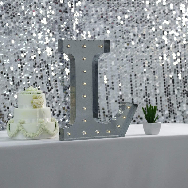 1.7 ft Lighted Metal Marquee Silver Light Up Letter