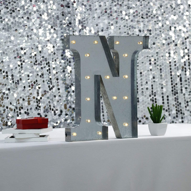 1.7 ft Lighted Metal Marquee Silver Light Up Letter