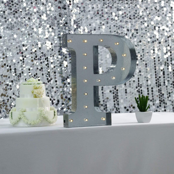 1.7 ft Lighted Metal Marquee Silver Light Up Letter