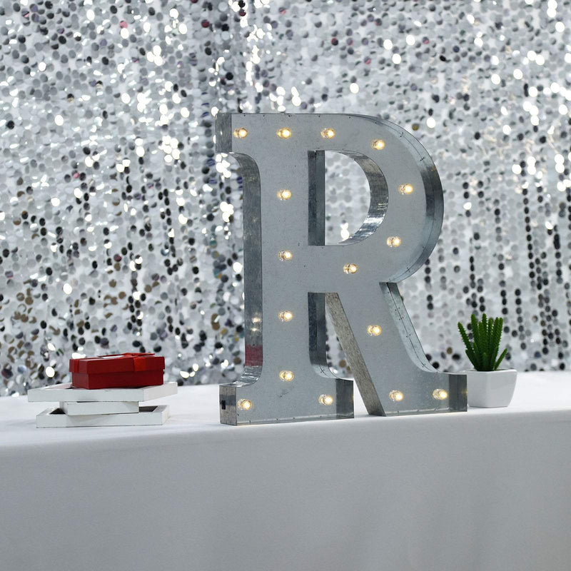 1.7 ft Lighted Metal Marquee Silver Light Up Letter