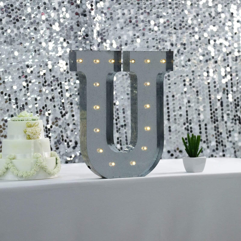 1.7 ft Lighted Metal Marquee Silver Light Up Letter