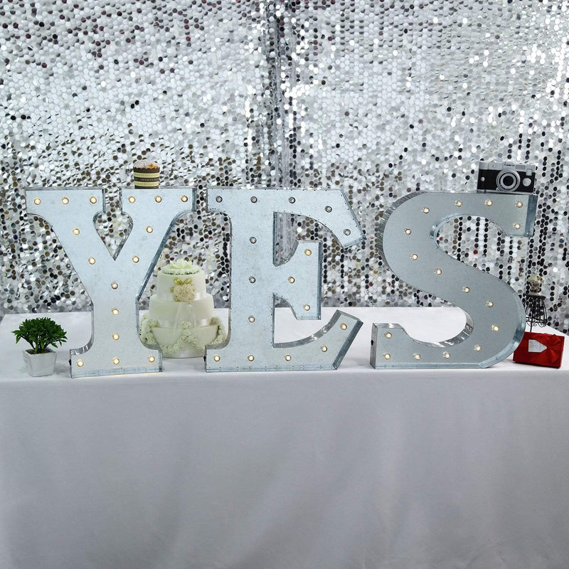 1.7 ft Lighted Metal Marquee Silver Light Up Letter