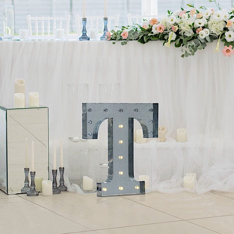 1.7 ft Lighted Metal Marquee Silver Light Up Letter