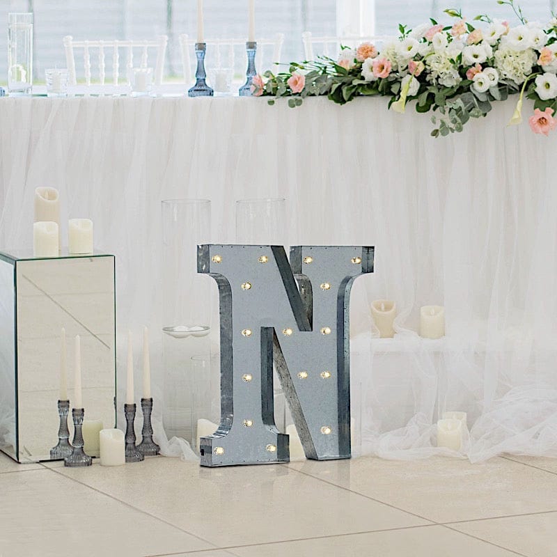 1.7 ft Lighted Metal Marquee Silver Light Up Letter