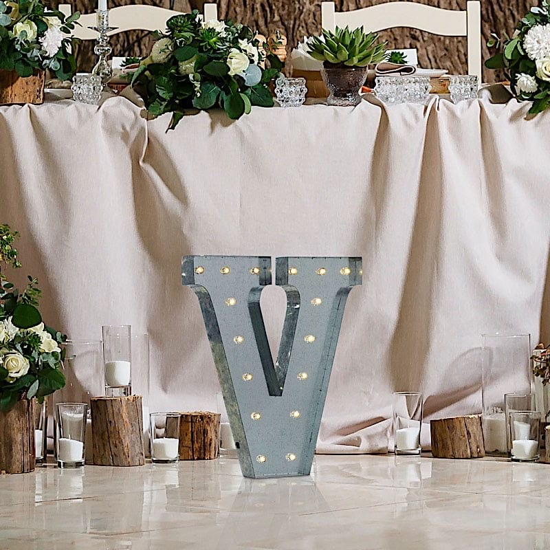 1.7 ft Lighted Metal Marquee Silver Light Up Letter